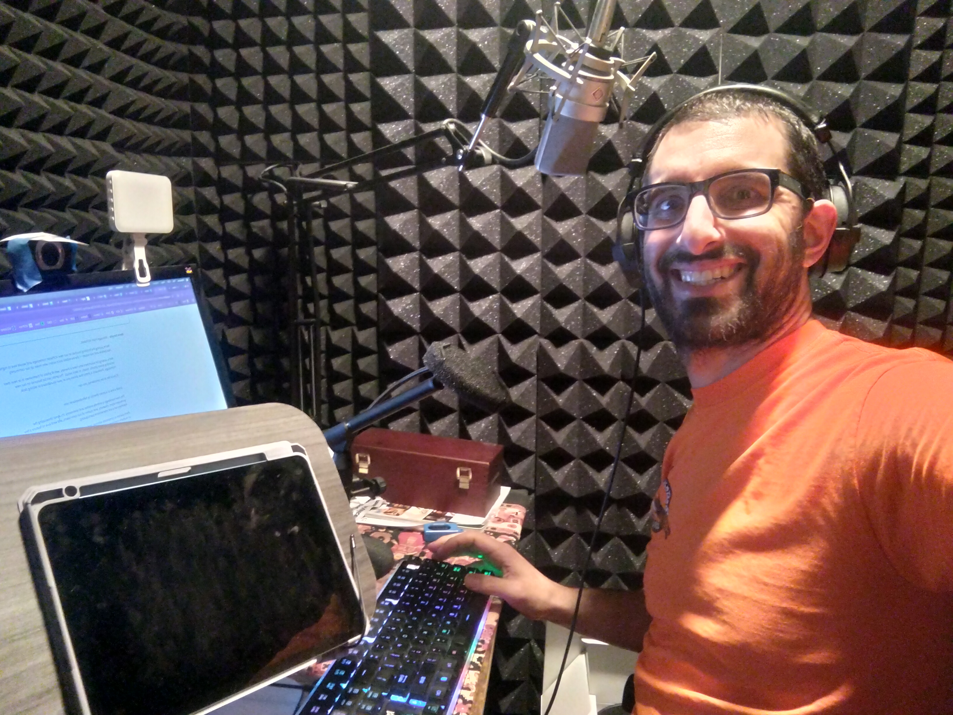 Professional voice actor in home studio