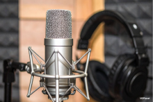 A voice over microphone in a studio